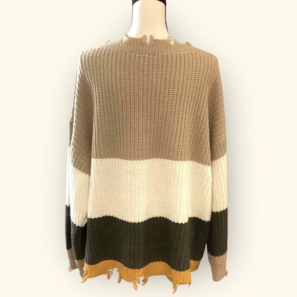 Derek Heart Scarecrow Knit Sweater Women's 3X V-neck Neutrals Color Block - Picture 6 of 11